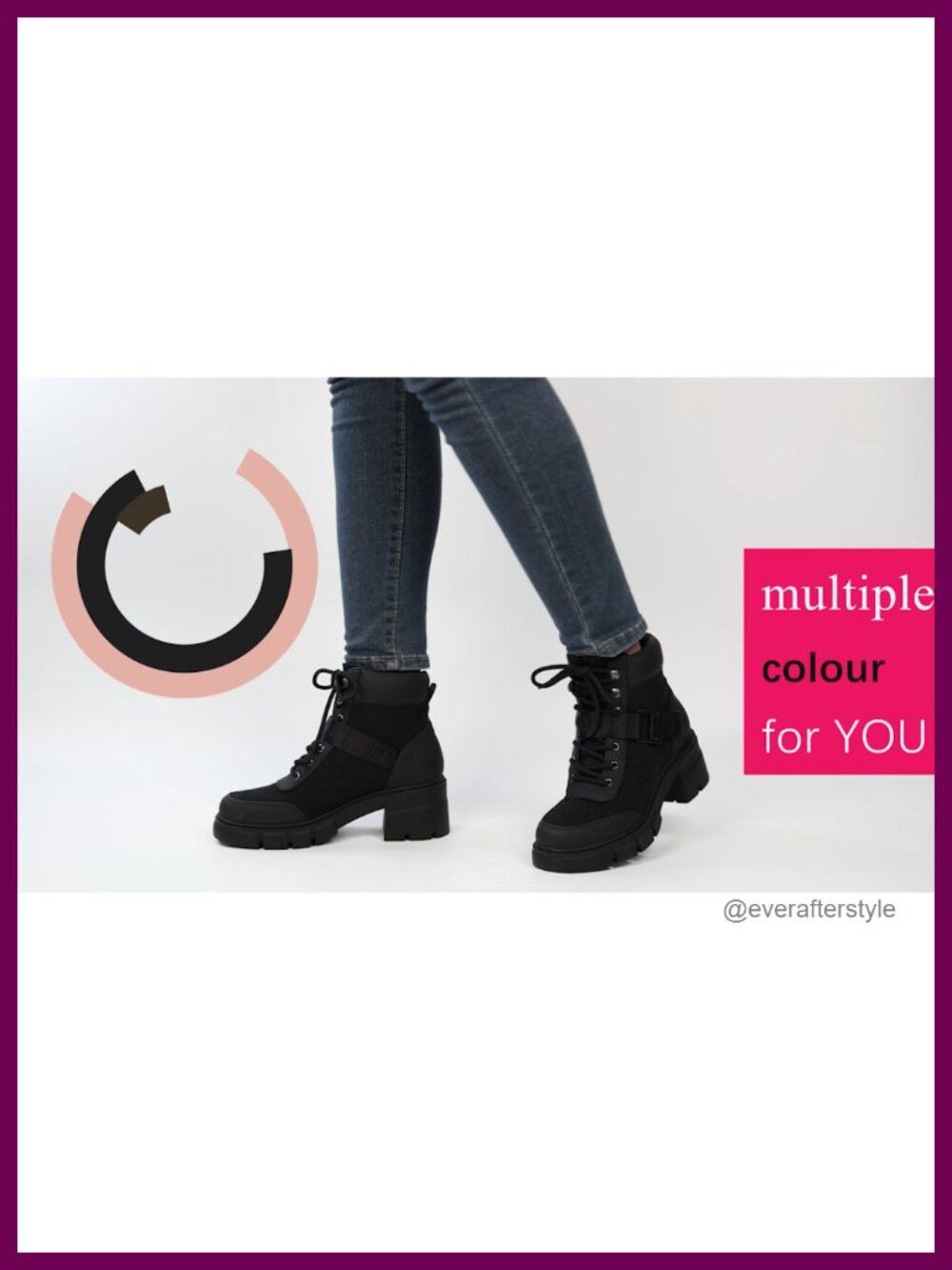 Women's Combat Boots Chunky Lug Sole Lace-Up Ankle Bootie with Canvas and PU - Picture 6 of 6